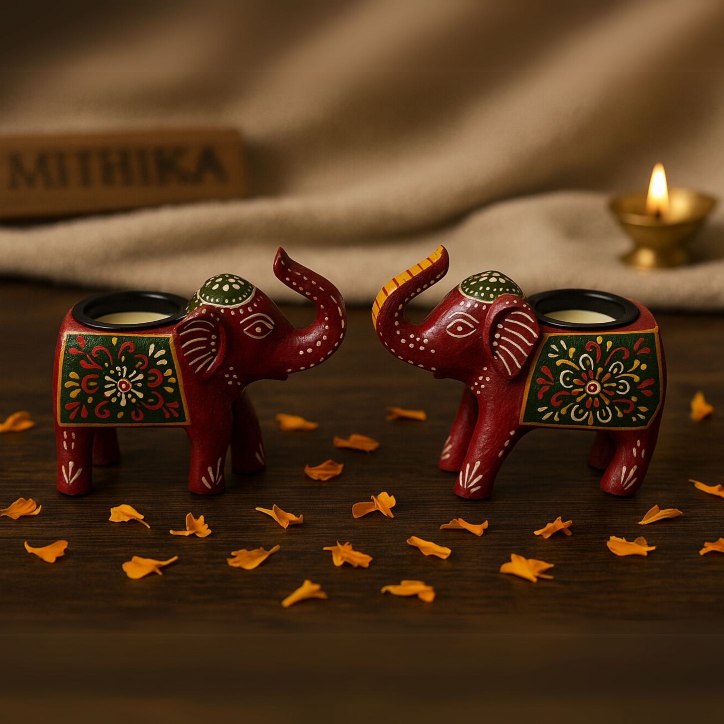 Handcrafted Elephant Tealight Holder – Set of 2