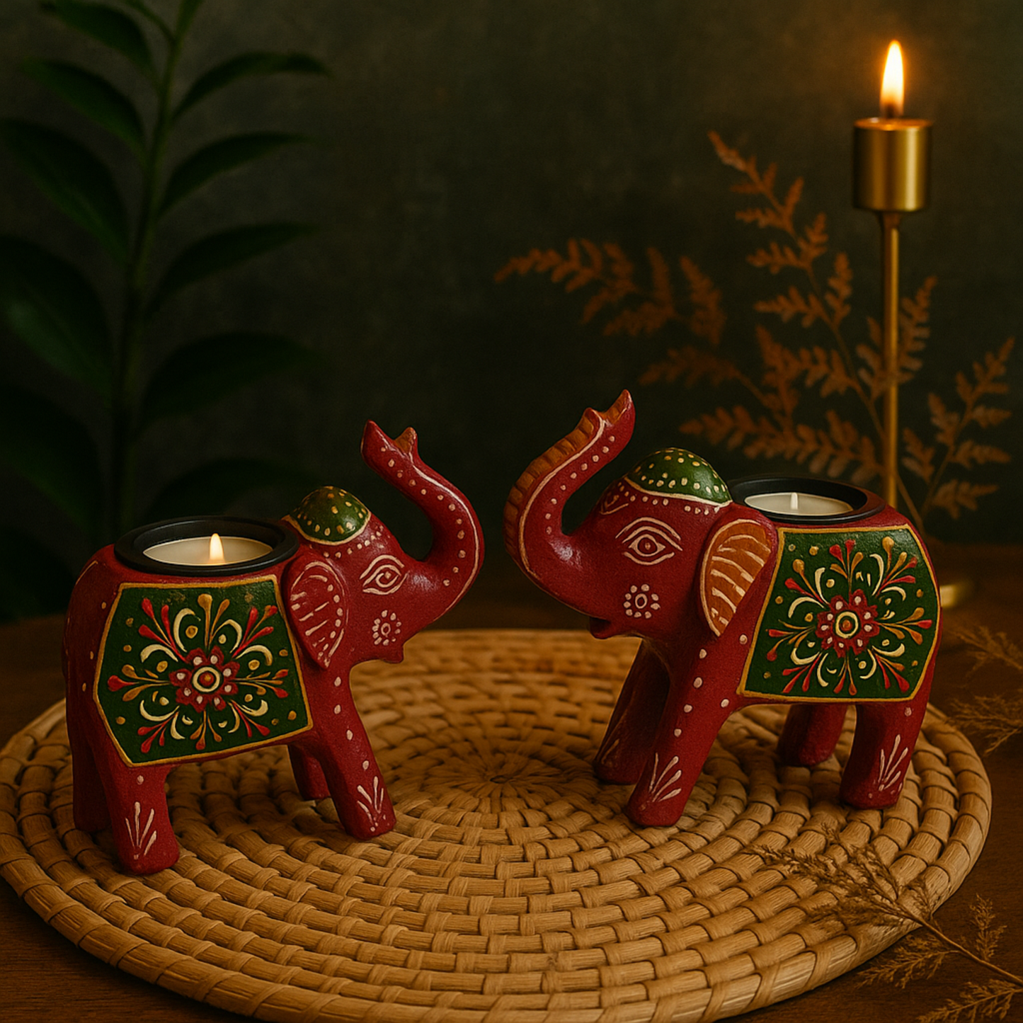 Handcrafted Elephant Tealight Holder – Set of 2