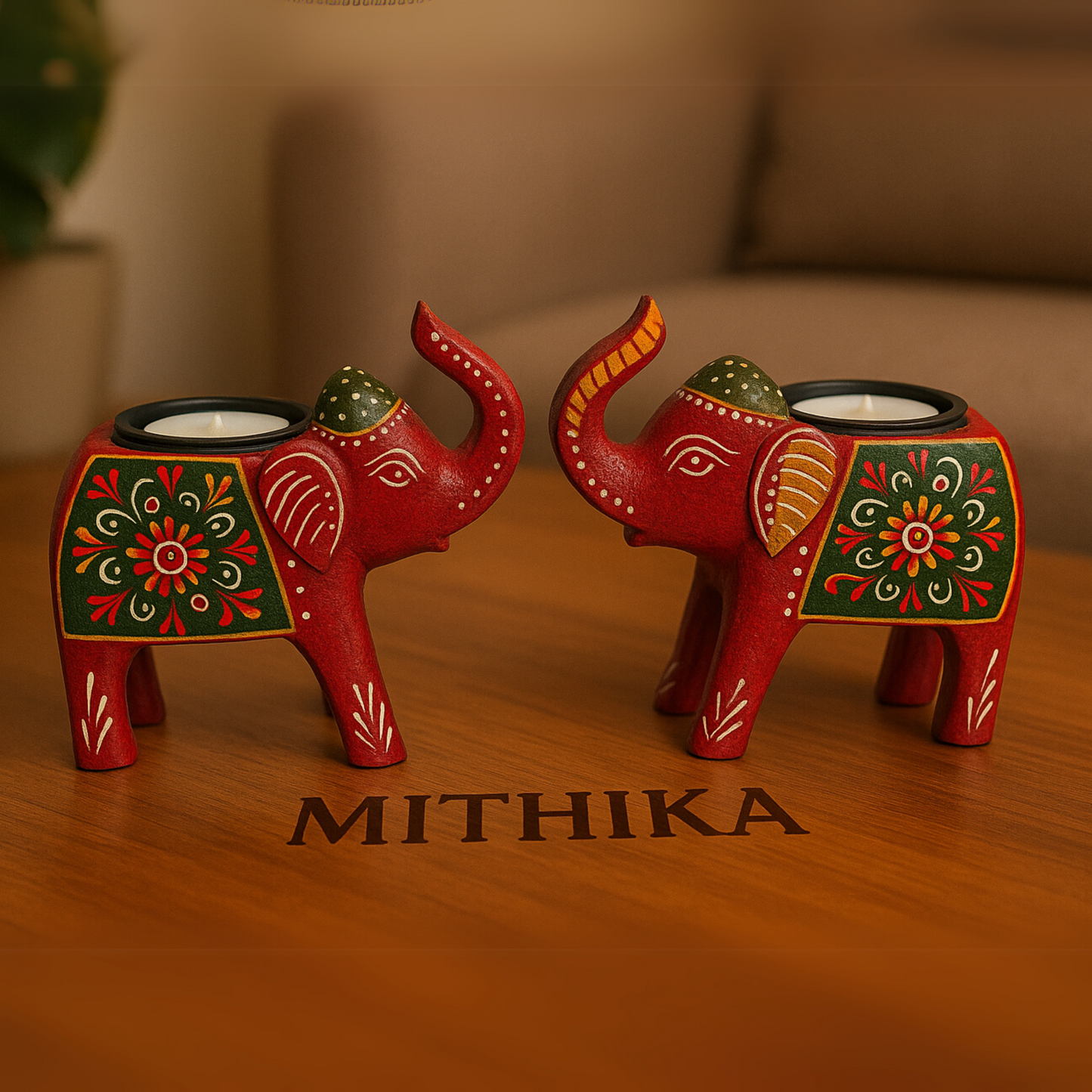 Handcrafted Elephant Tealight Holder – Set of 2