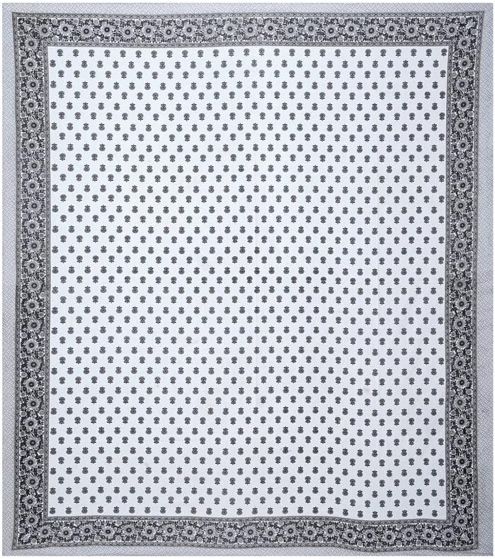 Monochrome Bloom – King Size Block Print Bedsheet Set