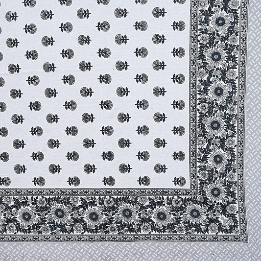Monochrome Bloom – King Size Block Print Bedsheet Set