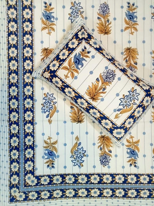Handblock Printed Cotton Bedsheet Set | Traditional Jaipuri Floral Design