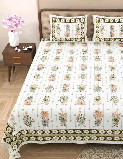 Handblock Printed Cotton Bedsheet Set | Traditional Jaipuri Floral Design