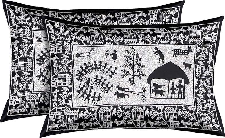 Tribal Charm in Monochrome – King Size Cotton Bedsheet Set