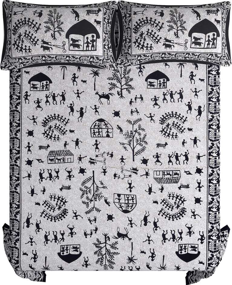 Tribal Charm in Monochrome – King Size Cotton Bedsheet Set