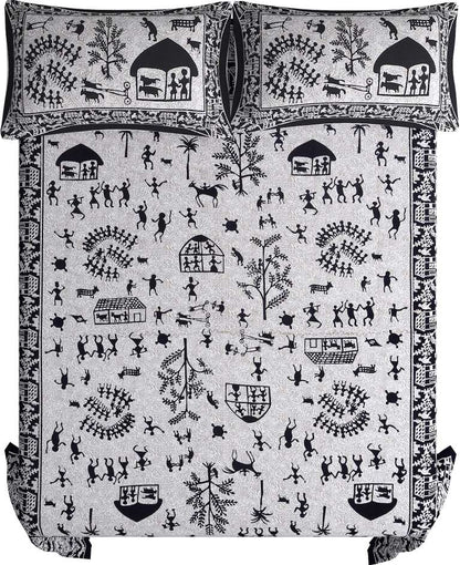 Tribal Charm in Monochrome – King Size Cotton Bedsheet Set