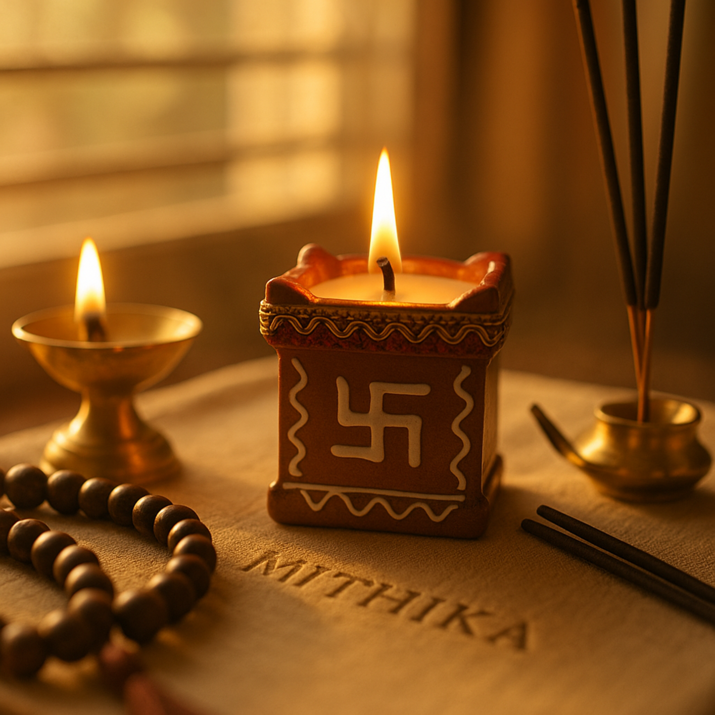 Hand-Painted Tulsi Candle Set – Spiritual Harmony Collection