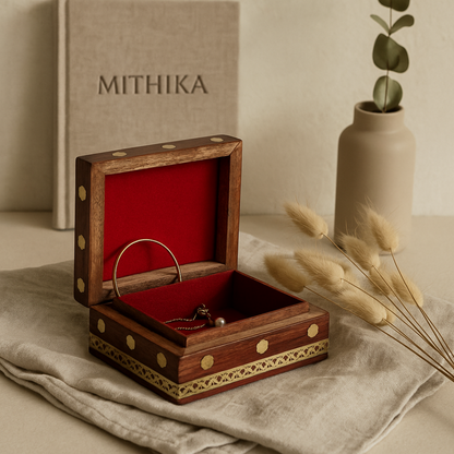 Handcrafted Wooden Keepsake Box – Velvet Interior & Decorative Accents