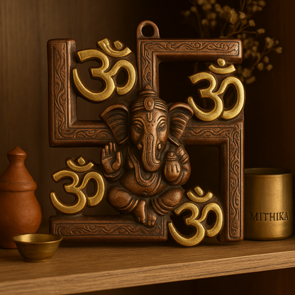 Swastik Ganesh Wall Décor – Royal Brass Elegance with Om Accents