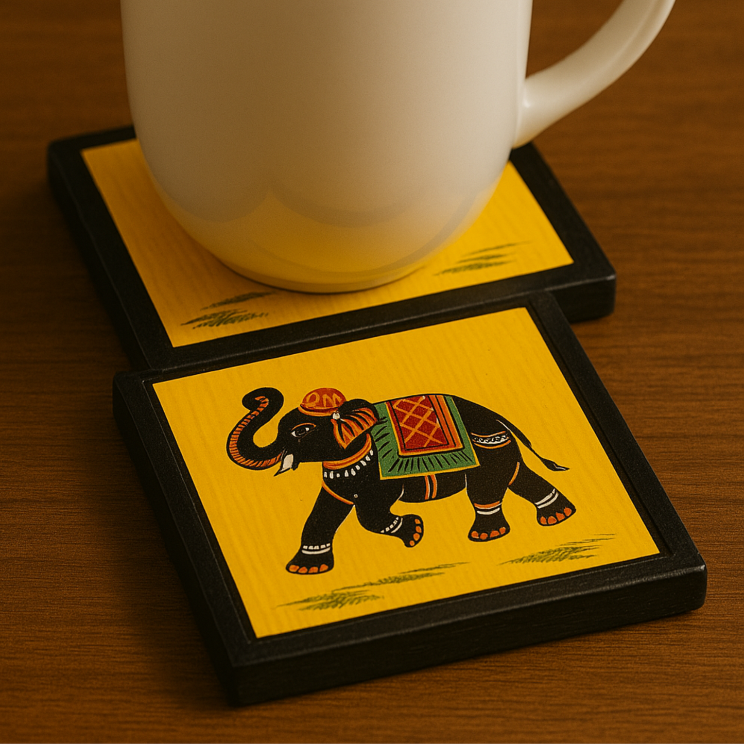 Royal Elephant Coaster Set (6 Pieces) with Wooden Holder