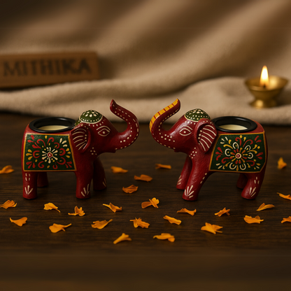 Handcrafted Elephant Tealight Holder – Set of 2