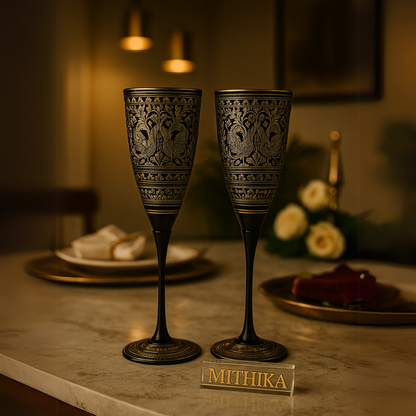 Antique Engraved Goblet Set – Pair of Royal Etched Metal Chalices