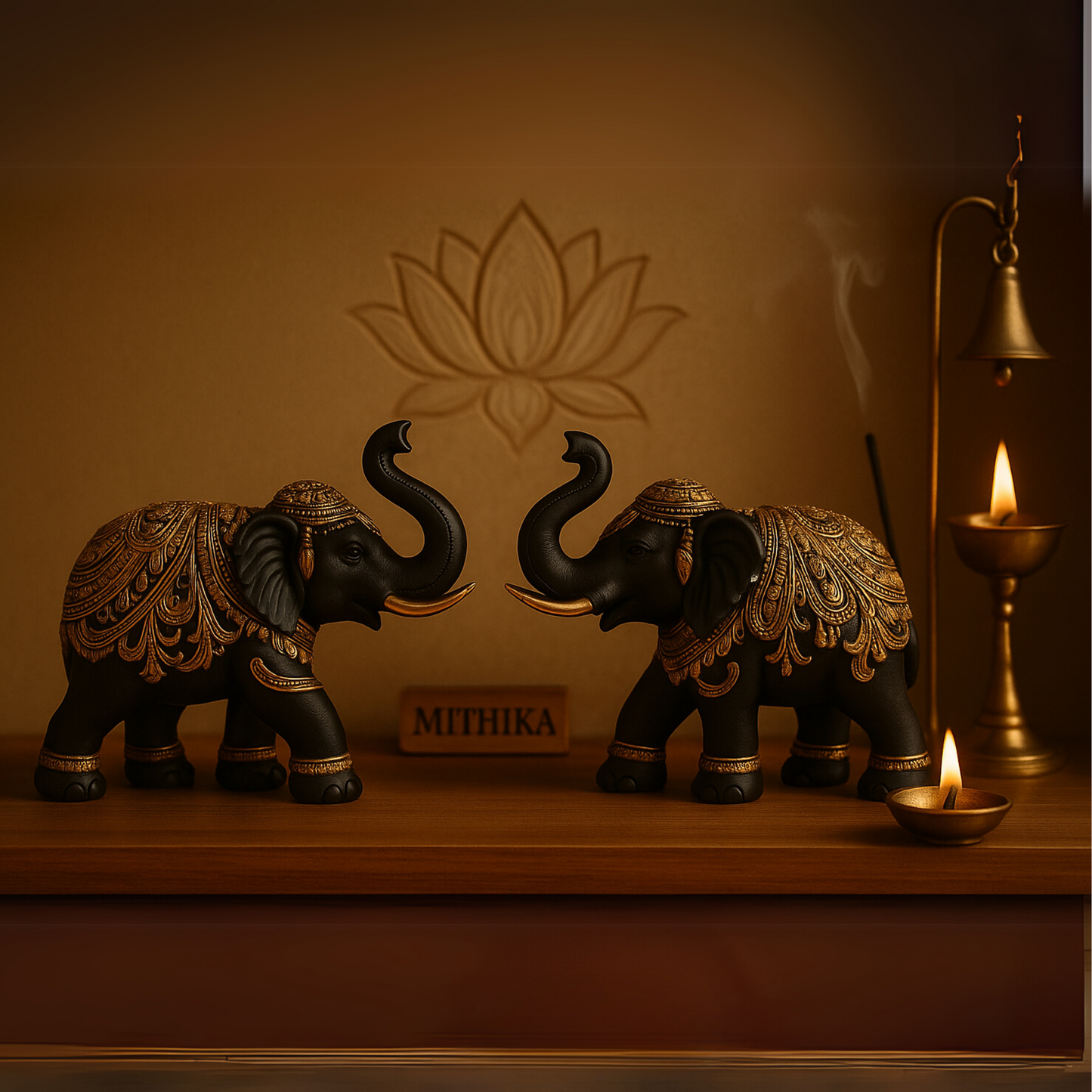 Regal Elephant Duo – Black & Gold Handcrafted Showpiece Set
