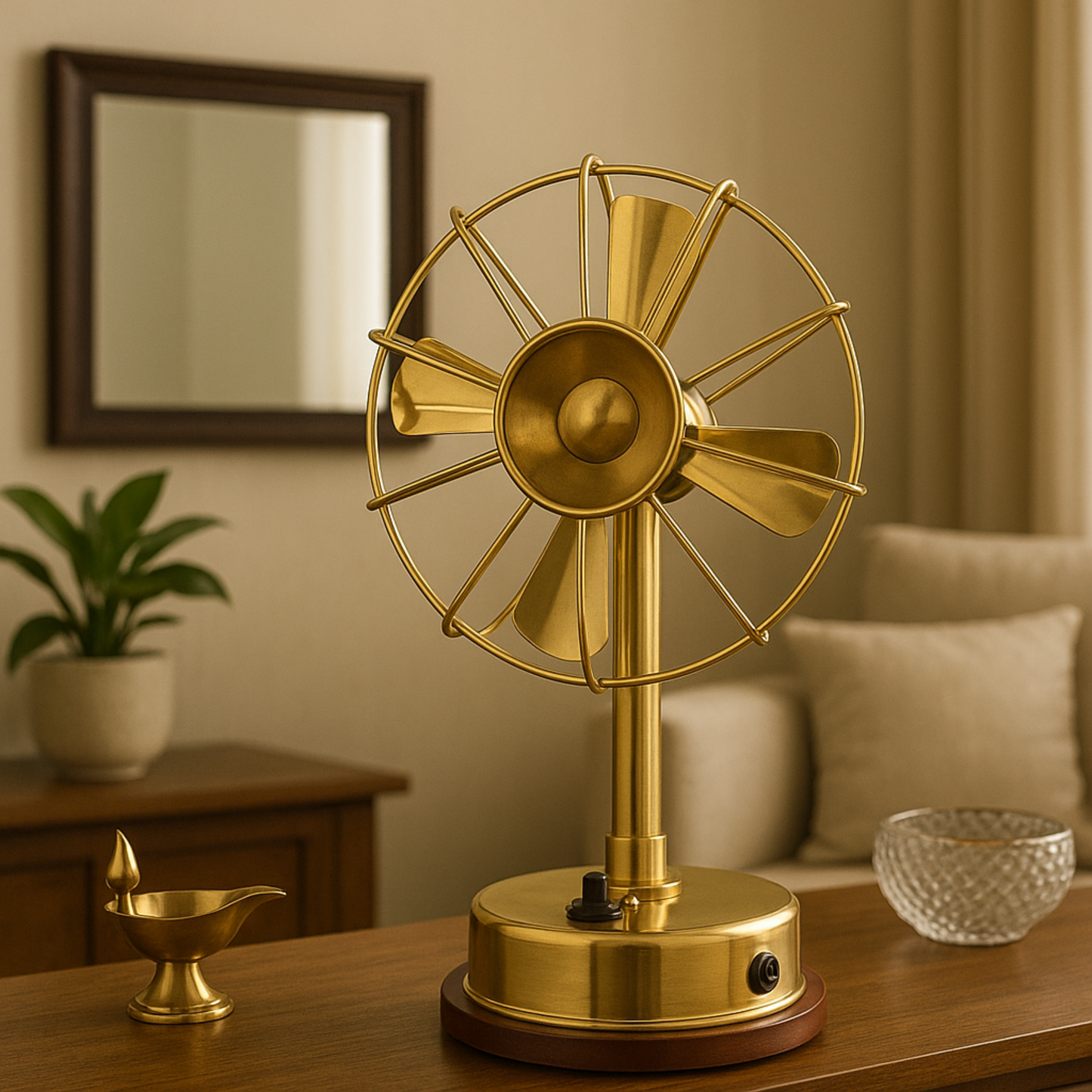 Brass Retro Functional Desk Fan – Vintage Finish Showpiece