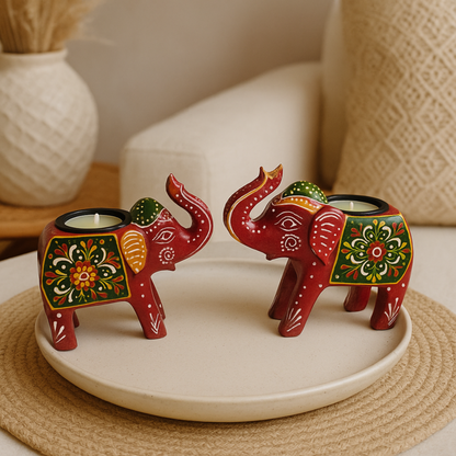Handcrafted Elephant Tealight Holder – Set of 2