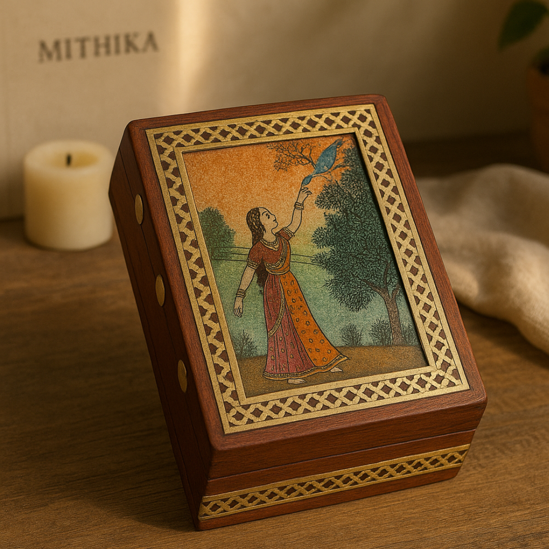 Handcrafted Wooden Keepsake Box – Velvet Interior & Decorative Accents