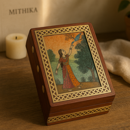 Handcrafted Wooden Keepsake Box – Velvet Interior & Decorative Accents