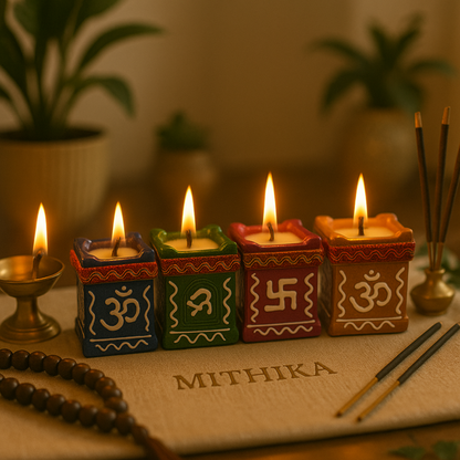 Hand-Painted Tulsi Candle Set – Spiritual Harmony Collection