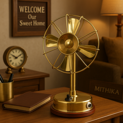 Brass Retro Functional Desk Fan – Vintage Finish Showpiece