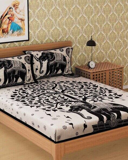 Traditional Tree of Life Bedsheet Set | Majestic Elephant Print | 100% Cotton