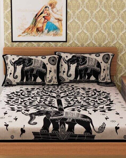 Traditional Tree of Life Bedsheet Set | Majestic Elephant Print | 100% Cotton