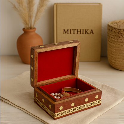 Handcrafted Wooden Keepsake Box – Velvet Interior & Decorative Accents