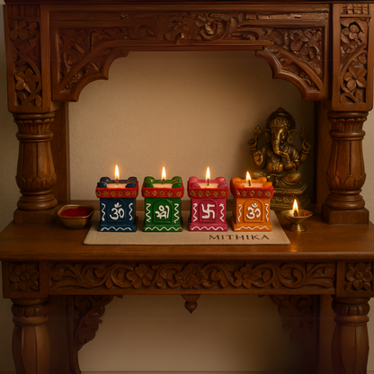 Hand-Painted Tulsi Candle Set – Spiritual Harmony Collection