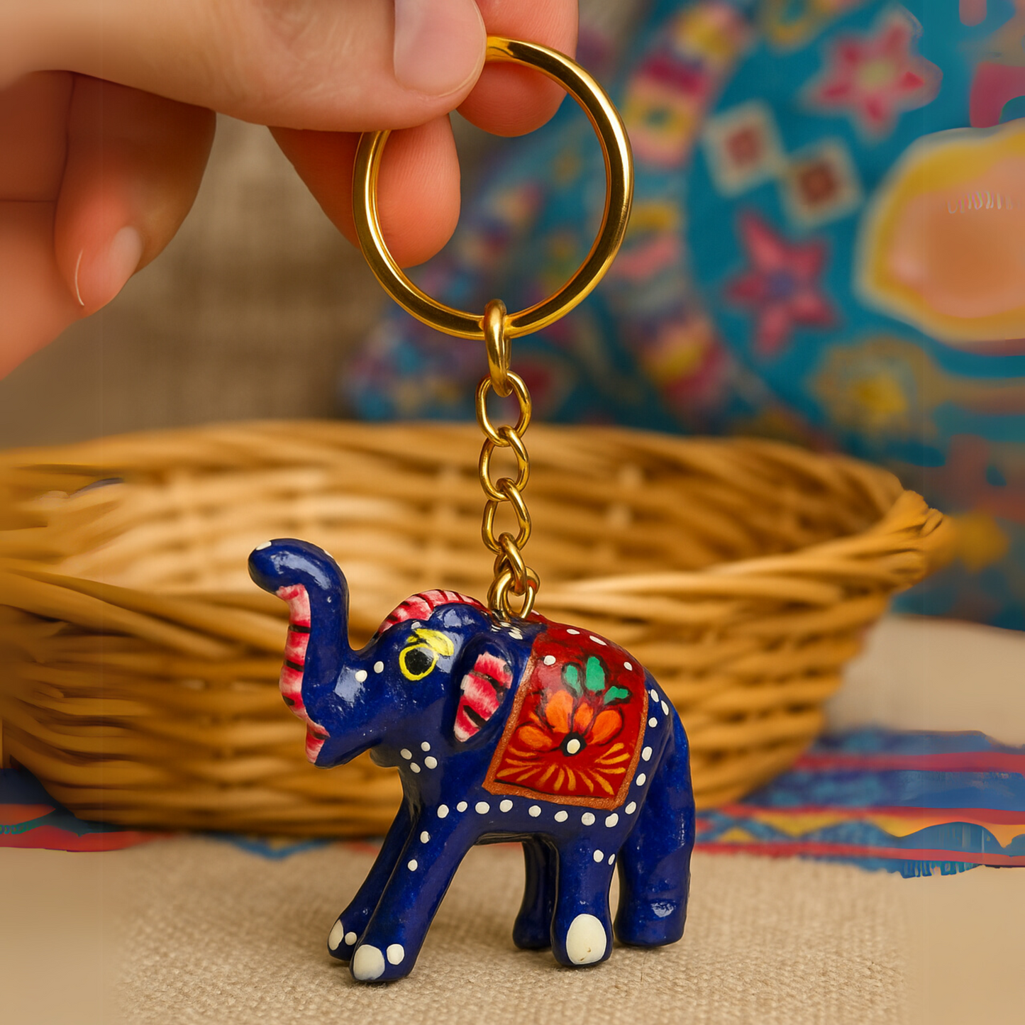 Hand-Painted Elephant Keychain – Royal Rajasthani Charm