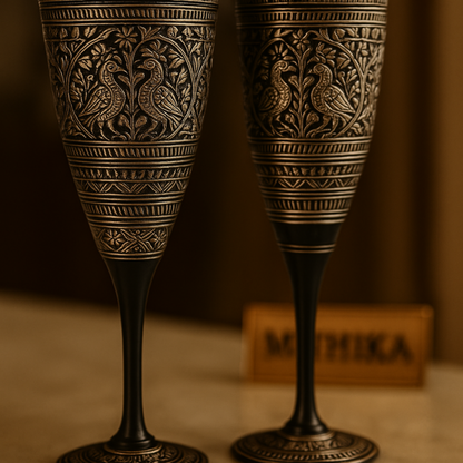 Antique Engraved Goblet Set – Pair of Royal Etched Metal Chalices