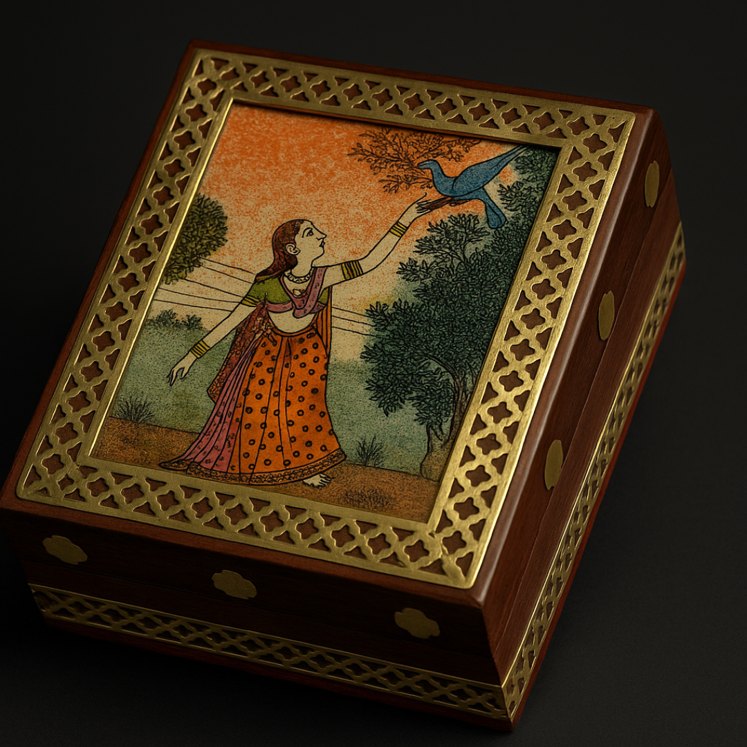 Handcrafted Wooden Keepsake Box – Velvet Interior & Decorative Accents