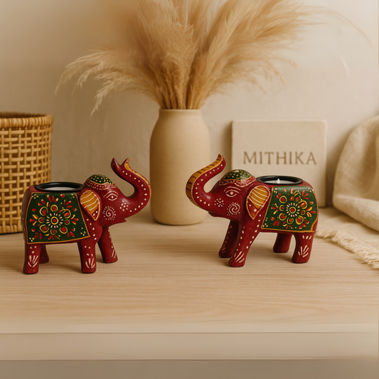 Handcrafted Elephant Tealight Holder – Set of 2