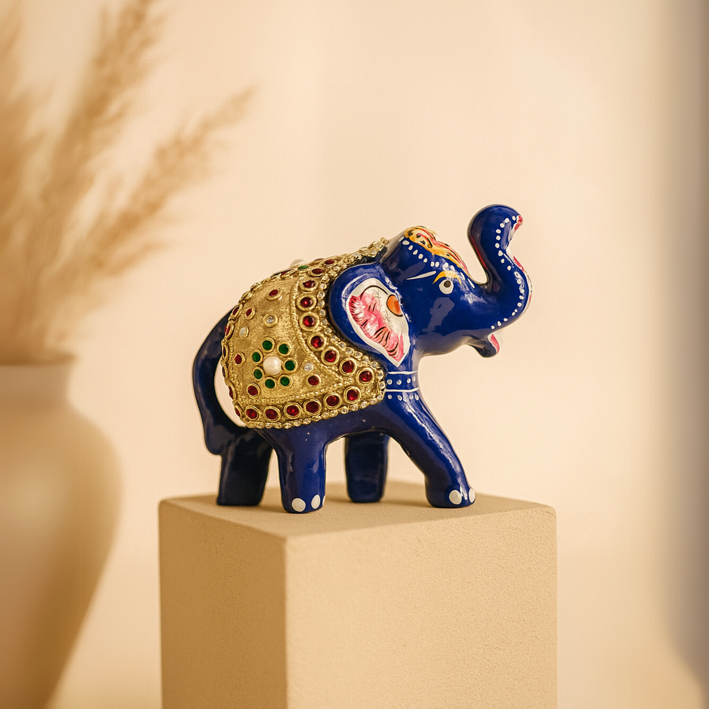 Royal Blue Elephant Trio – Hand-Painted Rajasthani Décor Set