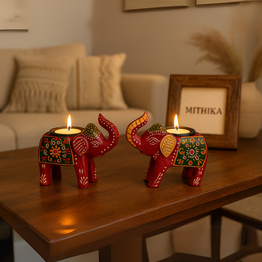 Handcrafted Elephant Tealight Holder – Set of 2