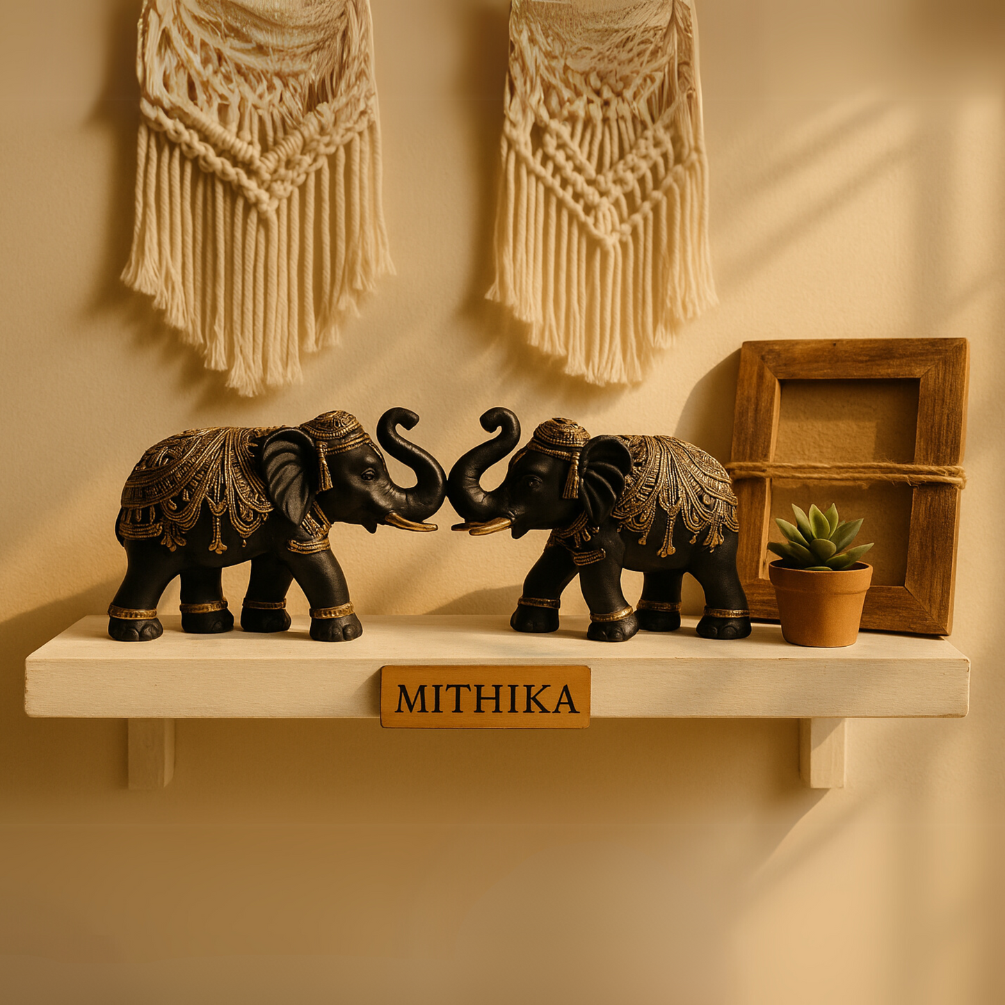 Regal Elephant Duo – Black & Gold Handcrafted Showpiece Set