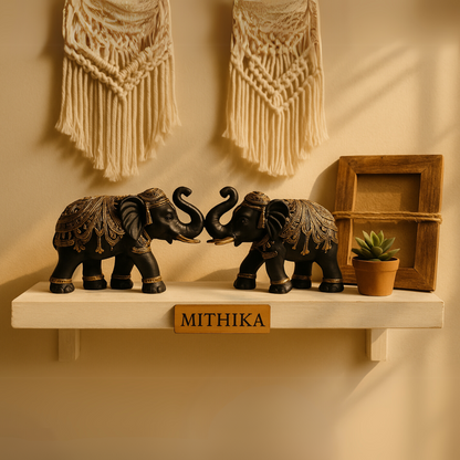 Regal Elephant Duo – Black & Gold Handcrafted Showpiece Set