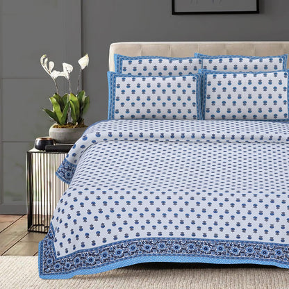 Monochrome Bloom – King Size Block Print Bedsheet Set