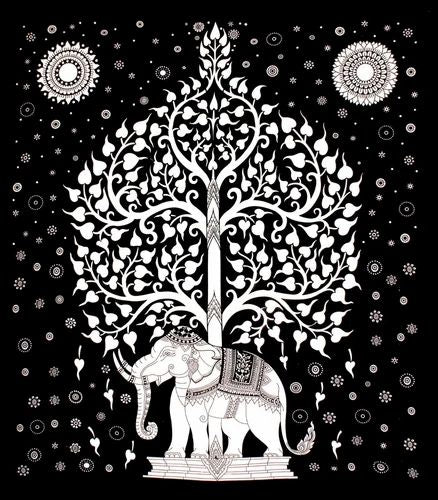 Black & White Tree of Life Bedsheet | Elephant Rajasthani Print | 100% Cotton
