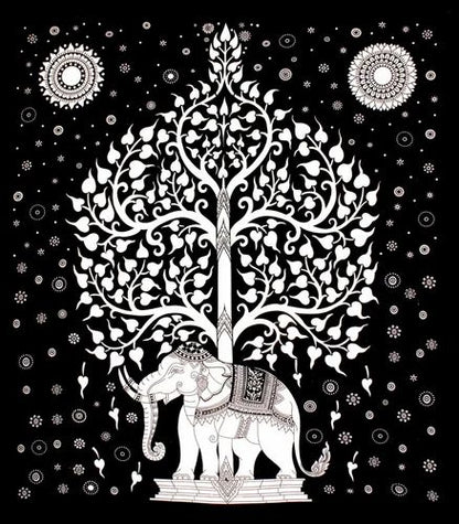 Black & White Tree of Life Bedsheet | Elephant Rajasthani Print | 100% Cotton
