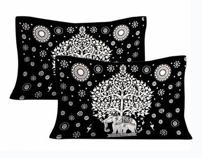 Black & White Tree of Life Bedsheet | Elephant Rajasthani Print | 100% Cotton