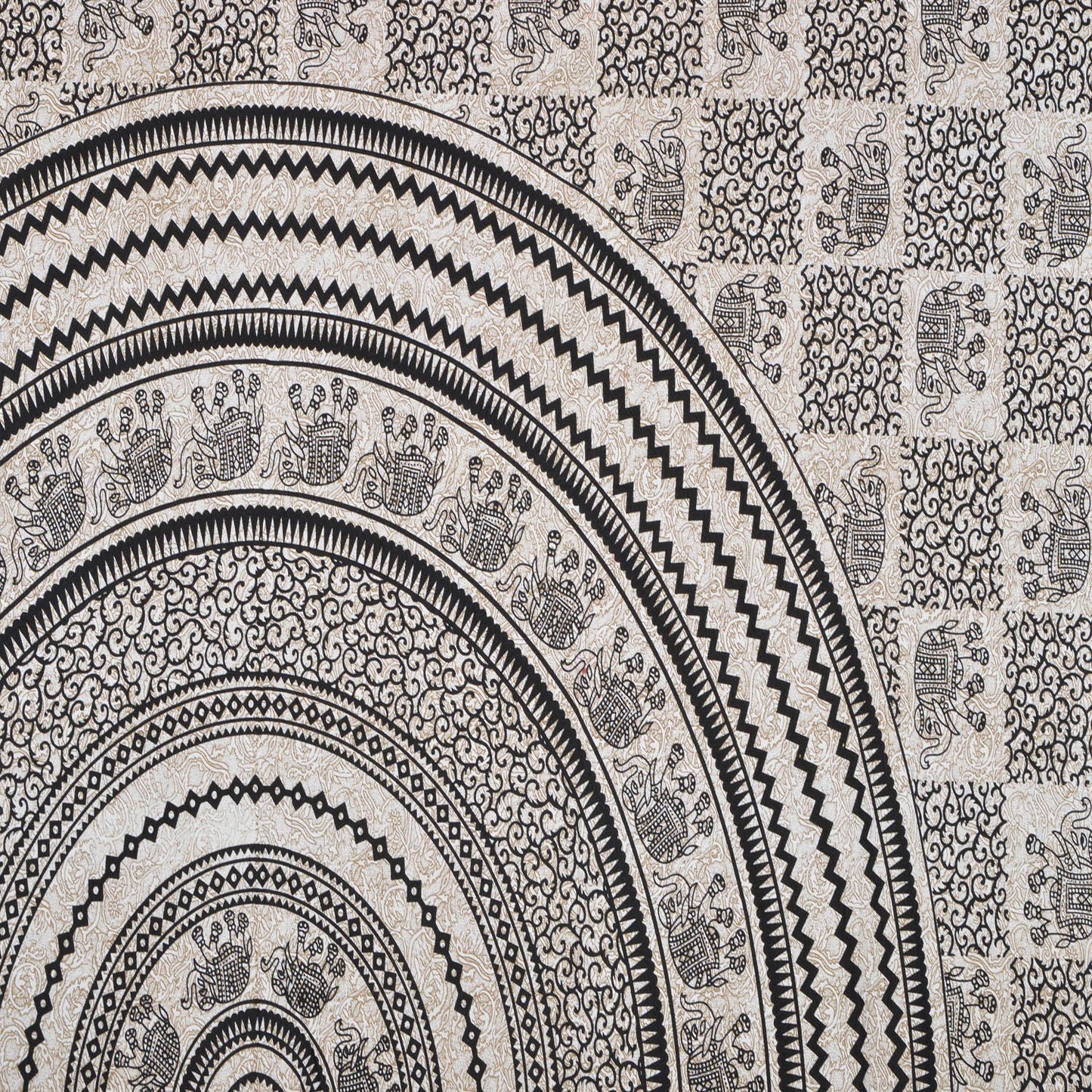 Black & White Mandala Elephant Bedsheet | Ethnic Cotton Double Bedsheet Set