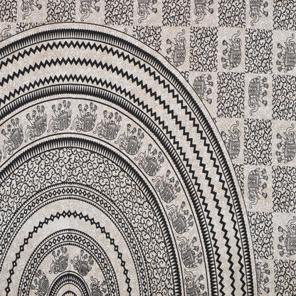 Black & White Mandala Elephant Bedsheet | Ethnic Cotton Double Bedsheet Set