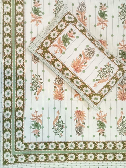 Handblock Printed Cotton Bedsheet Set | Traditional Jaipuri Floral Design