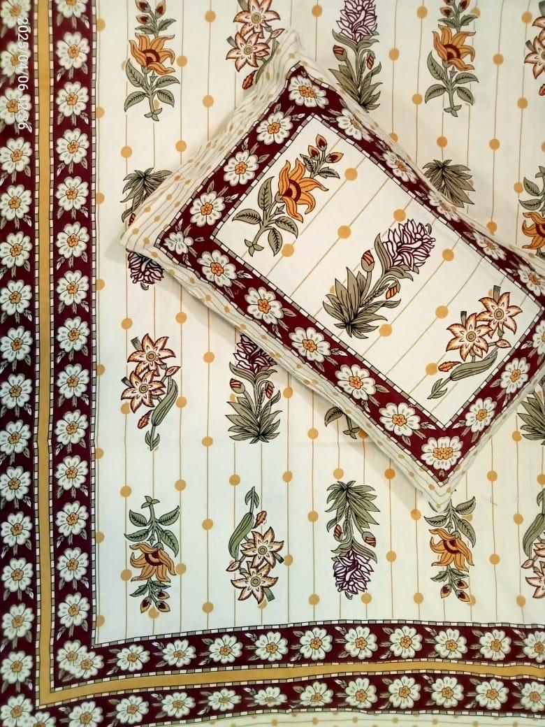 Handblock Printed Cotton Bedsheet Set | Traditional Jaipuri Floral Design