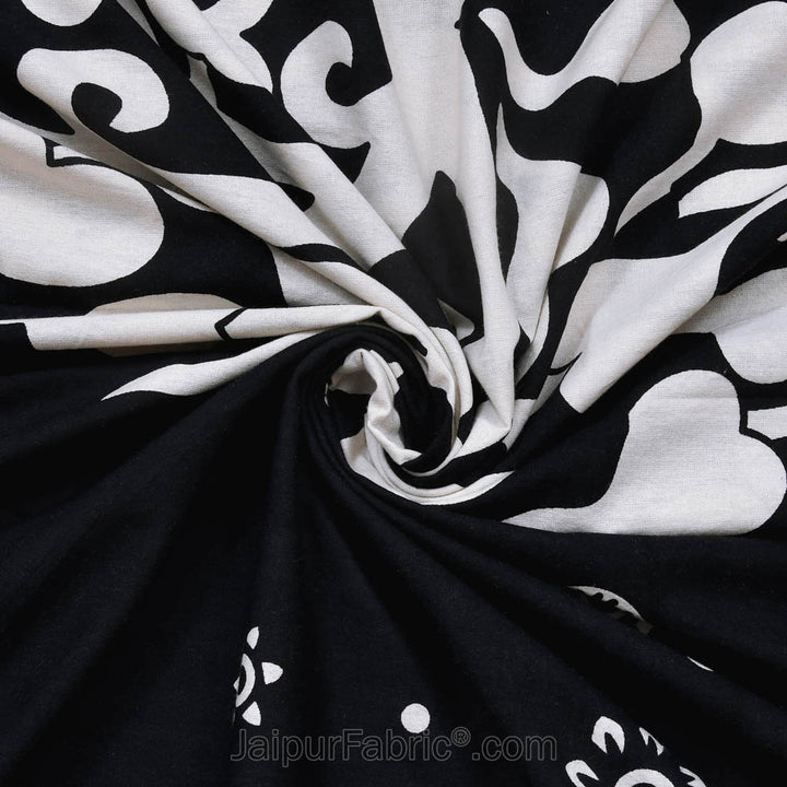 Black & White Tree of Life Bedsheet | Elephant Rajasthani Print | 100% Cotton