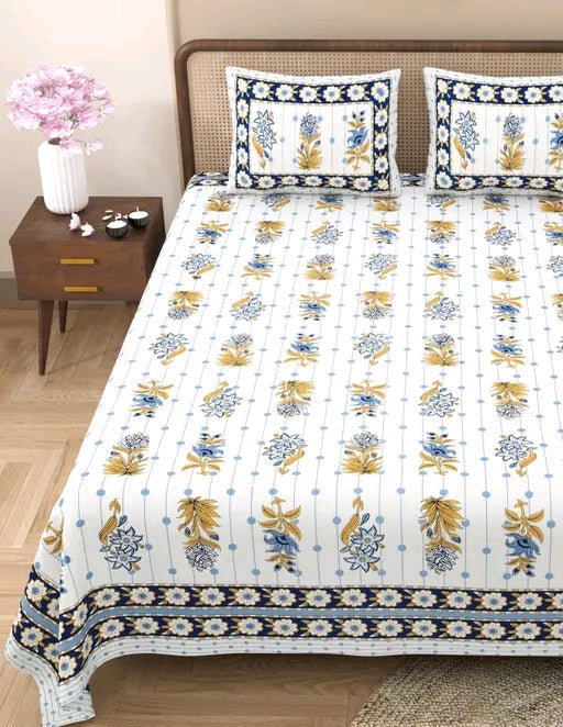 Handblock Printed Cotton Bedsheet Set | Traditional Jaipuri Floral Design