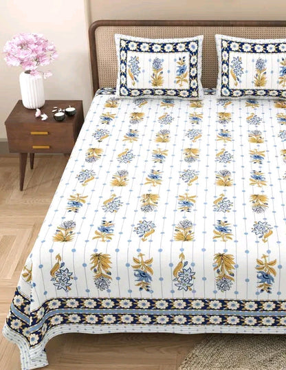 Handblock Printed Cotton Bedsheet Set | Traditional Jaipuri Floral Design