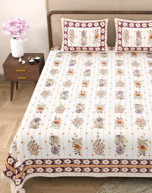 Handblock Printed Cotton Bedsheet Set | Traditional Jaipuri Floral Design